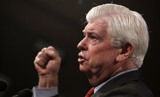 Sen. Chris Dodd, D-Conn., Chairman of the Senate Committee on Banking, Housing, and Urban Affairs, speaks to reporters about  financial reform on Wall Street during a news conference on Capitol Hill in Washington, Monday, April 19, 2010. (AP Photo/Charles Dharapak) (AP)