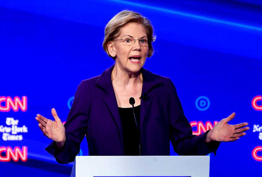 Democratic presidential hopeful Massachusetts Senator Elizabeth Warren speaks during the fourth Democratic primary debate of the 2020 presidential campaign season co-hosted by The New York Times and CNN at Otterbein University in Westerville, Ohio on October 15, 2019. (SAUL LOEB/AFP via Getty Images)